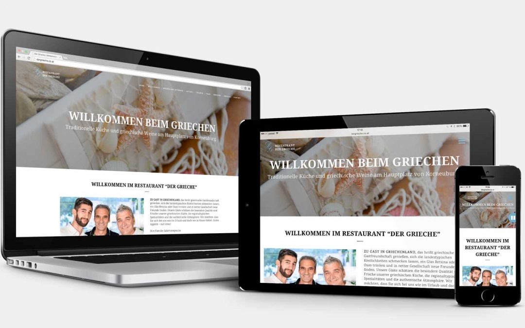 Website des Restaurants „Der Grieche“ auf verschiedenen Geräten